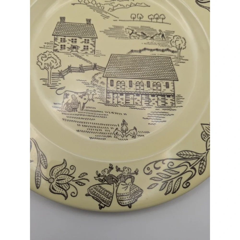 Royal China Bucks County Dinner Plate Yellow Black Primitive Farm Folk Art‎ 10in